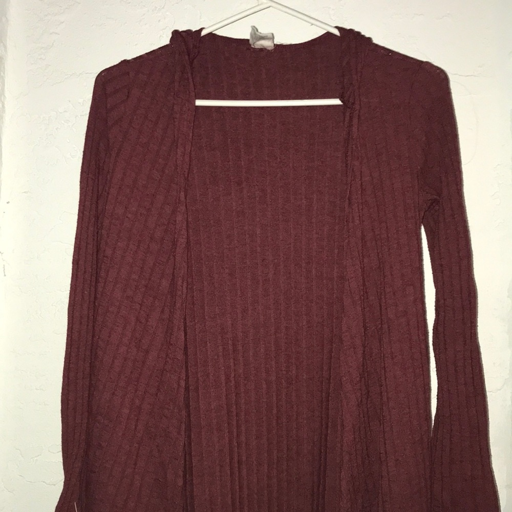 maroon cardigan